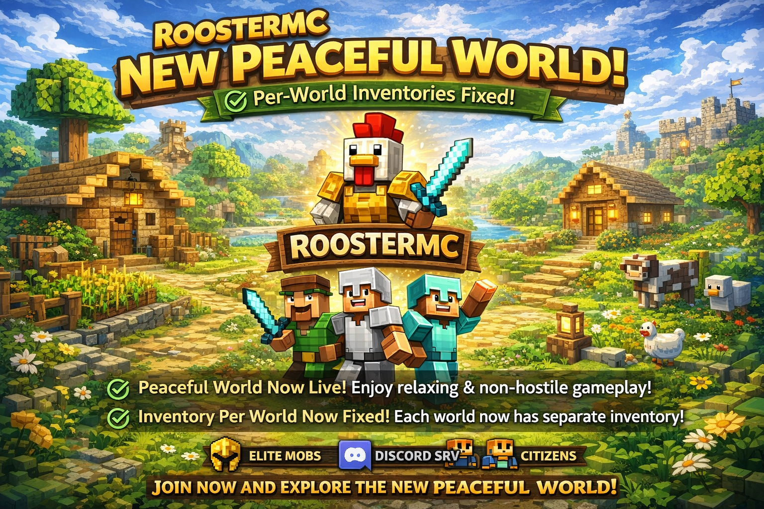 RoosterMC Update: Peaceful World Is Live + Inventories Fixed!